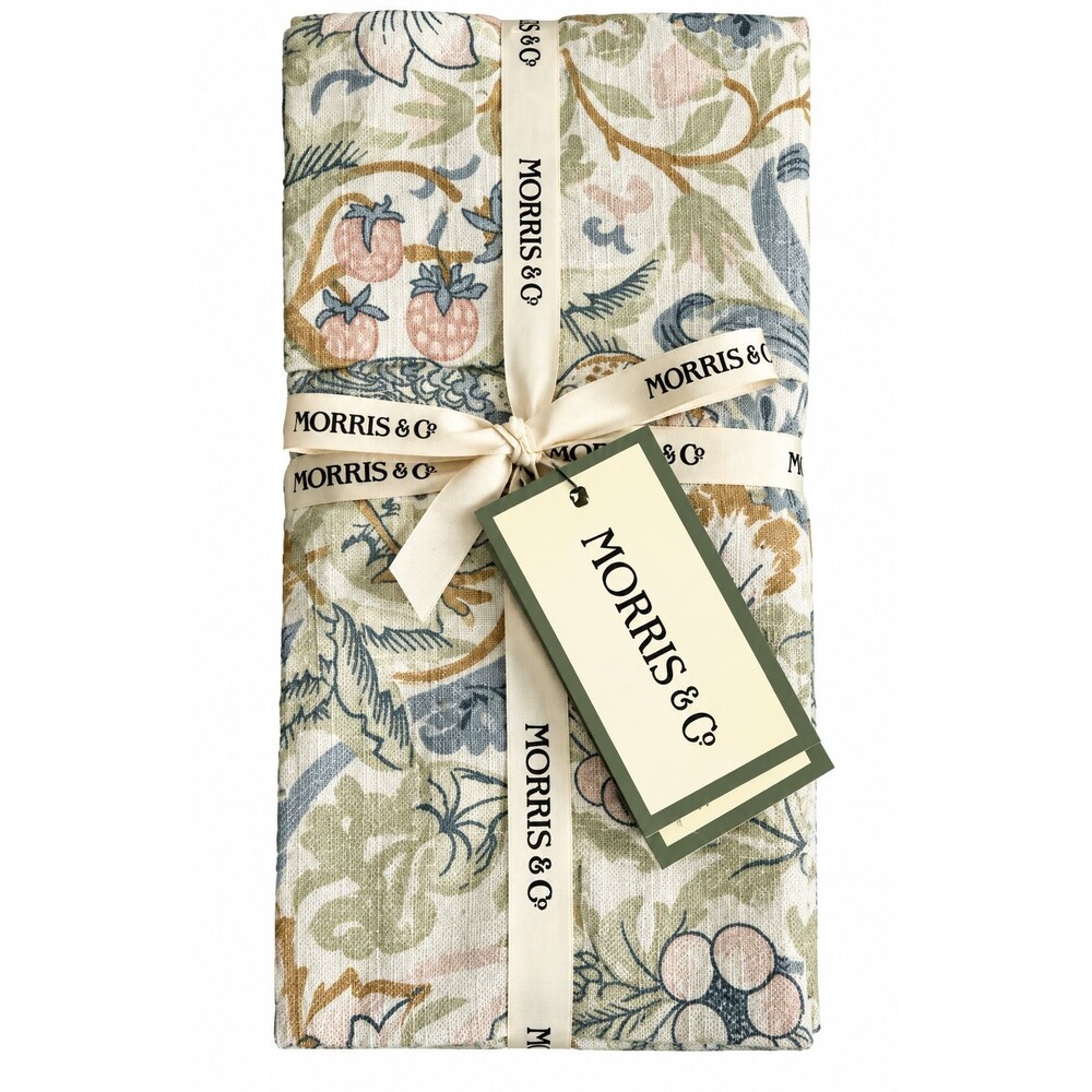 Morris & Co Dinner Fabric Napkins Strawberry Thief Floral Pink Green Set of 8